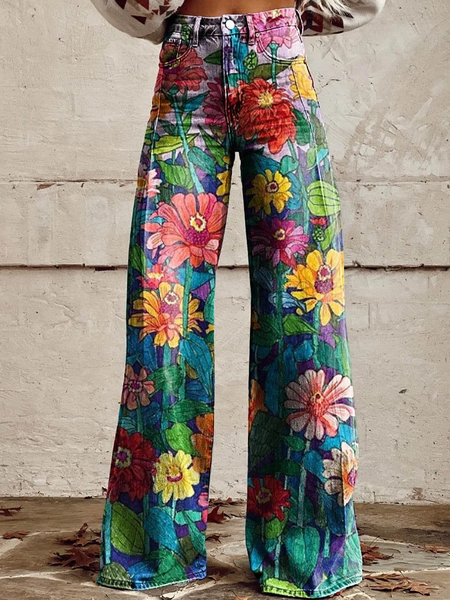 Casual Floral Long Pant, Flower, Pants