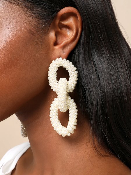 

Elegant Imitation Pearl Beaded Chain Drop Earrings, White, Earrings