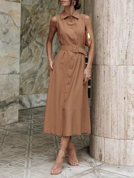 Shirt Collar Urban Dress With Belt, Brown, Maxi Dresses
Shirt Collar Urban Dress With Belt, Brown, Maxi Dresses