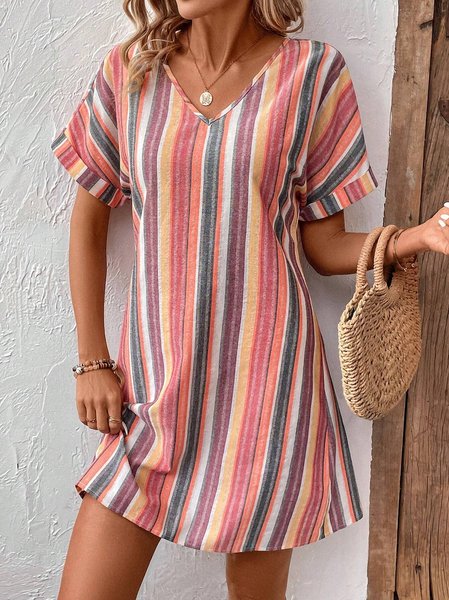 Women Striped Crew Neck Short Sleeve Comfy Casual Short Dress, Multicolor, Dresses
Women Striped Crew Neck Short Sleeve Comfy Casual Short Dress, Multicolor, Dresses
