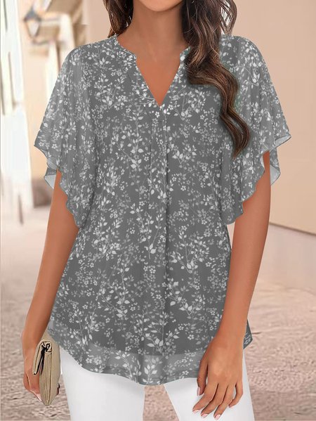 

Casual V Neck Floral Loose Blouse, Gray, Shirts & Blouses