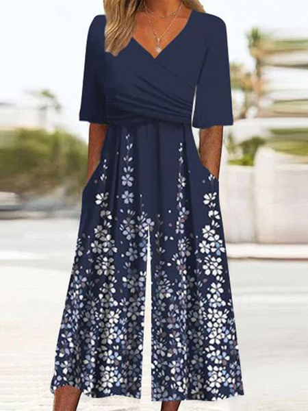 Women Short Sleeve V Neck Loose Ankle Pants Pocket Stitching Daily Casual Floral Natural T-Shirt Jumpsuit, Blue, Jumpsuits&Rompers
Women Short Sleeve V Neck Loose Ankle Pants Pocket Stitching Daily Casual Floral Natural T-Shirt Jumpsuit, Blue, Jumpsuits&Rompers