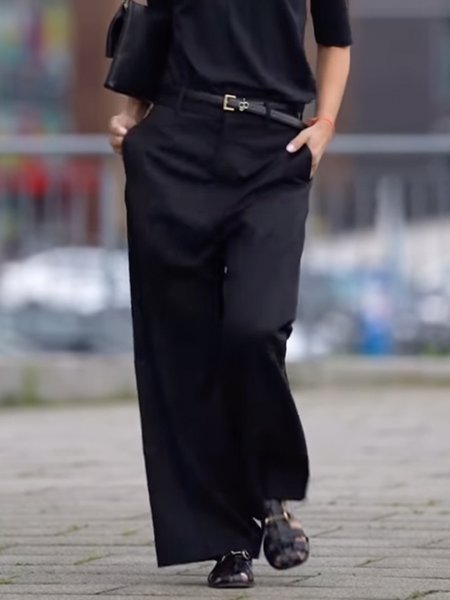 

Regular Fit Plain Urban Fashion Pants, Black, Pants