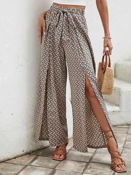 Casual Geometric Long Pant, Khaki, Pants