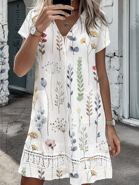 Women Leaf Shirt Collar Short Sleeve Comfy Casual Lace Short Dress, Multicolor, Dresses
Women Leaf Shirt Collar Short Sleeve Comfy Casual Lace Short Dress, Multicolor, Dresses