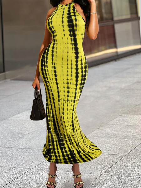 High Elasticity Tight Elegant Halter Sleeveless Abstract Maxi Dress, Yellow, Maxi Dresses
High Elasticity Tight Elegant Halter Sleeveless Abstract Maxi Dress, Yellow, Maxi Dresses