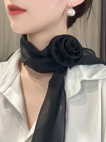 

Elegant Rose Applique Satin Scarf, Black, Scarves