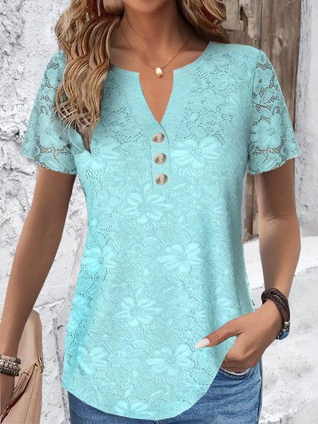 Notched Short Sleeve Plain Buckle Regular Loose Shirt For Women, Blue, Blouses
Notched Short Sleeve Plain Buckle Regular Loose Shirt For Women, Blue, Blouses