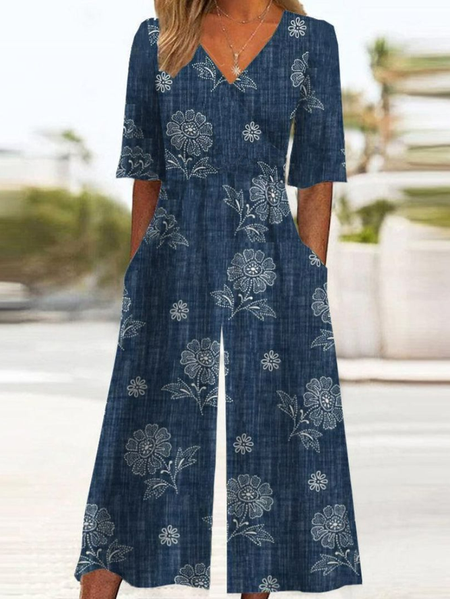 Women's Floral V Neck Short Sleeve Casual Summer Jumpsuit, Blue, Jumpsuits&Rompers
Women's Floral V Neck Short Sleeve Casual Summer Jumpsuit, Blue, Jumpsuits&Rompers