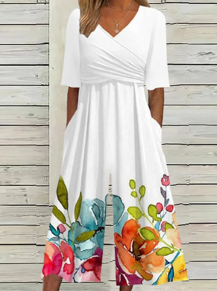 Women Short Sleeve V Neck Loose Ankle Pants Daily Casual Floral Natural Jumpsuit, White, Dresses
Women Short Sleeve V Neck Loose Ankle Pants Daily Casual Floral Natural Jumpsuit, White, Dresses