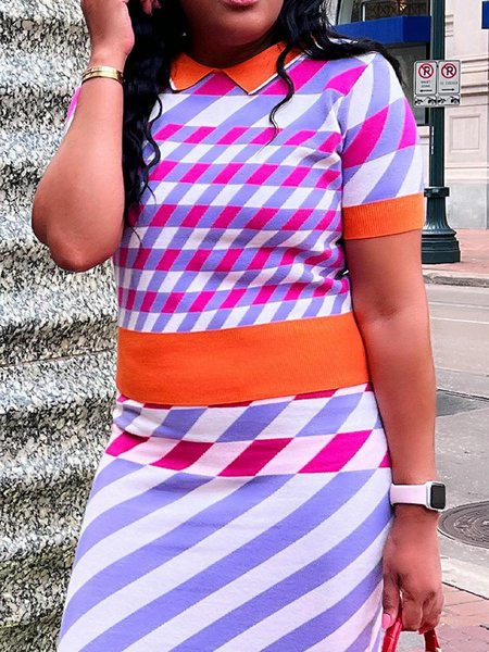 Tight Geometric Urban Short Sleeve Shirt, As picture, Blouses and Shirts