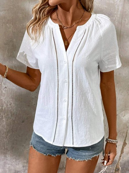 

Casual Plain Loose Blouse, White, Blouses & Shirts