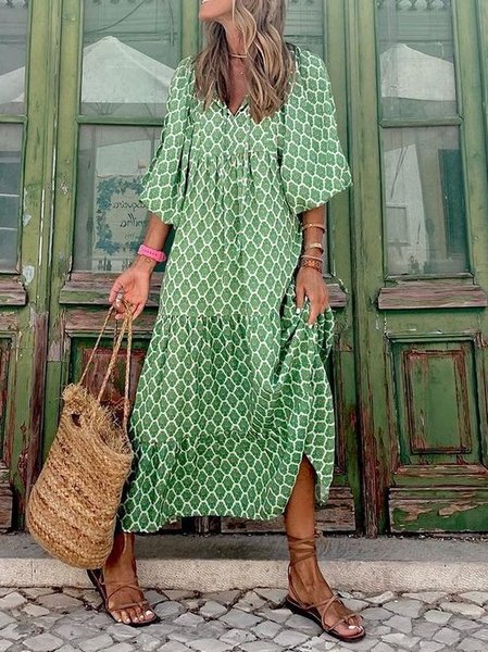 Women Ethnic Crew Neck Three Quarter Sleeve Comfy Casual Maxi Dress, Green, Dresses
Women Ethnic Crew Neck Three Quarter Sleeve Comfy Casual Maxi Dress, Green, Dresses