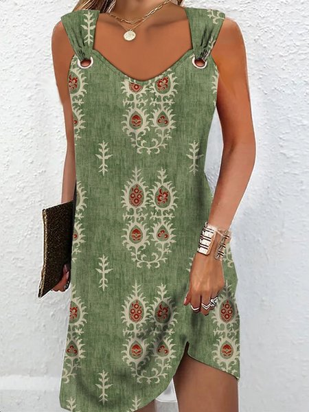 Women Ethnic Crew Neck Sleeveless Comfy Casual Grommets Short Dress, Green, Dresses
Women Ethnic Crew Neck Sleeveless Comfy Casual Grommets Short Dress, Green, Dresses