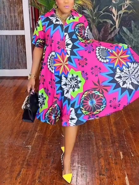 Random Print Vacation Shirt Collar Short Sleeve Dress With No Belt, Rose red, Mini Dresses
Random Print Vacation Shirt Collar Short Sleeve Dress With No Belt, Rose red, Mini Dresses