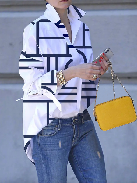 Loose Shirt Collar Long Sleeve Urban Blouse, As picture, Blouses and Shirts