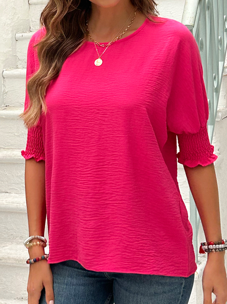 Crew Neck Half Sleeve Plain Regular Loose Shirt For Women, Rose red, Blouses
Crew Neck Half Sleeve Plain Regular Loose Shirt For Women, Rose red, Blouses