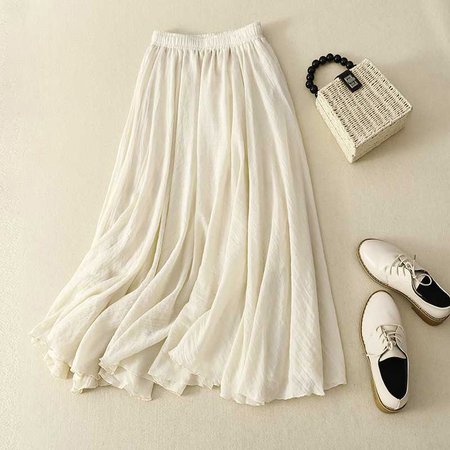 

Plain Cotton Casual Loose Skirt, Off white, Pants