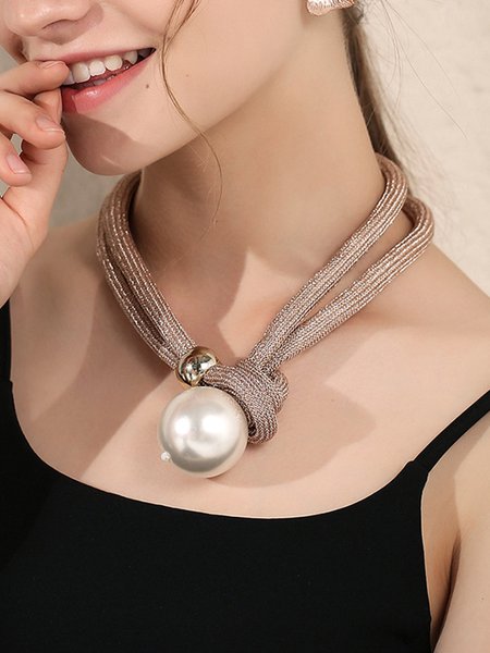 

Exaggerated Imitation Pearl Beaded Multi-layered Necklace, Rose gold, Necklaces