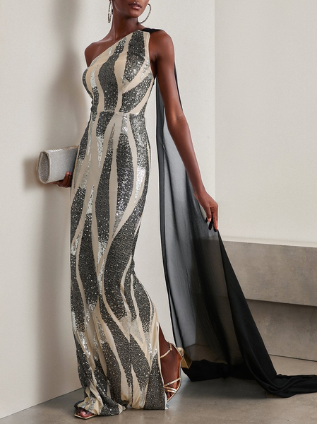 Women Abstract Stripes One Shoulder Sleeveless Comfy Vacation Glitter Maxi Dress, Black, Dresses
Women Abstract Stripes One Shoulder Sleeveless Comfy Vacation Glitter Maxi Dress, Black, Dresses