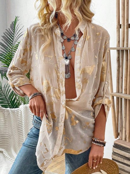 Shirt Collar Long Sleeve Geometric Regular Loose Blouse For Women, Apricot, Shirts
Shirt Collar Long Sleeve Geometric Regular Loose Blouse For Women, Apricot, Shirts