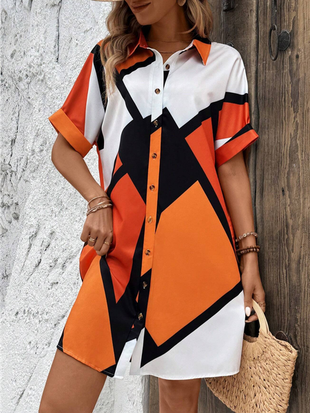 Women's Short Sleeve Summer Geometric Shirt Dress Orange Knee Length Dress, Dresses
Women's Short Sleeve Summer Geometric Shirt Dress Orange Knee Length Dress, Dresses