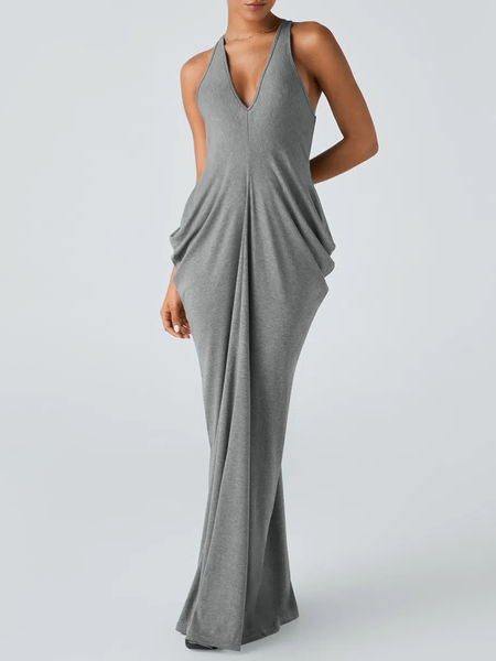 High Elasticity Plain Elegant Loose V Neck Sleeveless Maxi Dress, Gray, Maxi Dresses
High Elasticity Plain Elegant Loose V Neck Sleeveless Maxi Dress, Gray, Maxi Dresses