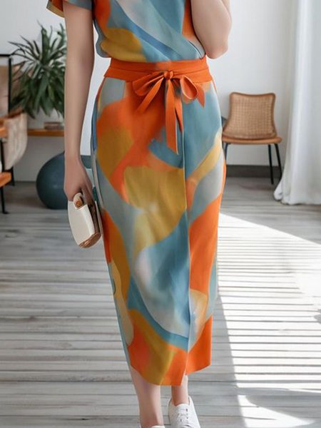 Random Print Casual Regular Fit Skirt, As picture, Skirts