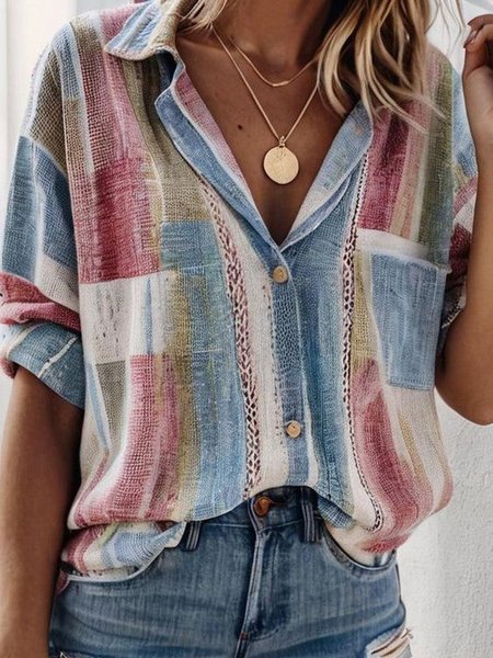 Women's Short Sleeve Blouse Summer Blue Color Block Shirt Collar Daily Going Out Casual Top, Blouses & Shirts
Women's Short Sleeve Blouse Summer Blue Color Block Shirt Collar Daily Going Out Casual Top, Blouses & Shirts