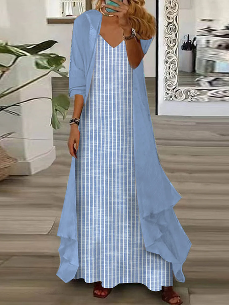Women Striped V Neck Three Quarter Sleeve Comfy Casual Coat With Skirt Two-Piece Set, Blue, Dresses
Women Striped V Neck Three Quarter Sleeve Comfy Casual Coat With Skirt Two-Piece Set, Blue, Dresses