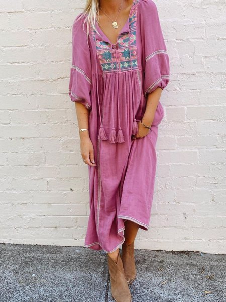 Women Ethnic Crew Neck Three Quarter Sleeve Comfy Casual Maxi Dress, Rose red, Dresses
Women Ethnic Crew Neck Three Quarter Sleeve Comfy Casual Maxi Dress, Rose red, Dresses