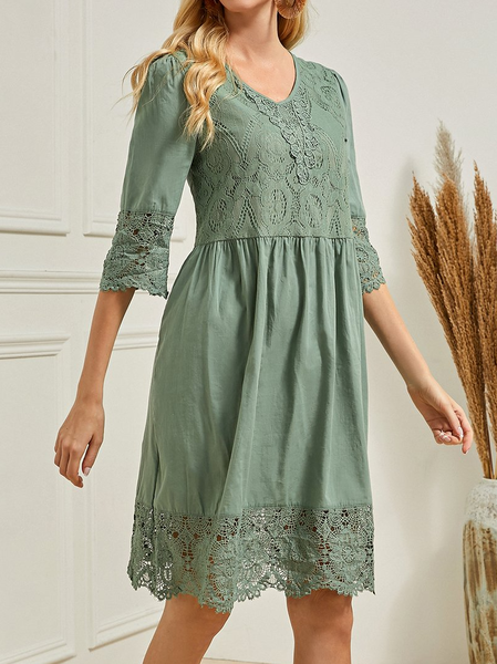 Lace Casual Loose Dress, Green, Dresses