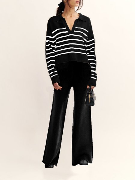 Women's Striped Daily Going Out Two Piece Set Long Sleeve Casual Spring/Fall Top With Pants Matching Set, Black, Suit Set
Women's Striped Daily Going Out Two Piece Set Long Sleeve Casual Spring/Fall Top With Pants Matching Set, Black, Suit Set