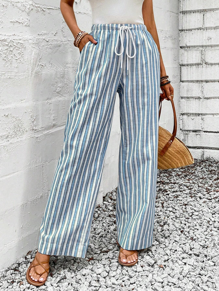 Women's Elastic Band H-Line Wide Leg Pants Daily Pant Blue Casual Drawstring Striped Pant, Pants
Women's Elastic Band H-Line Wide Leg Pants Daily Pant Blue Casual Drawstring Striped Pant, Pants