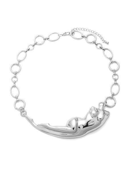 Irregular Metal Chain Necklaces, Silver, Necklaces