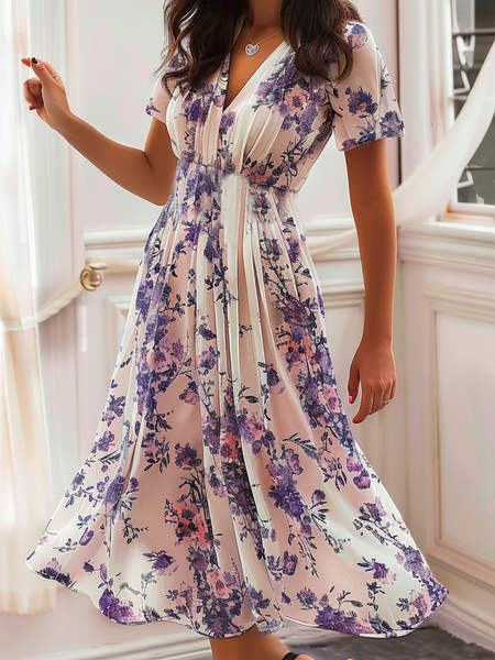 Women's Short Sleeve Summer Purple Floral V Neck Daily Going Out Vacation Midi A-Line Dress, Dresses
Women's Short Sleeve Summer Purple Floral V Neck Daily Going Out Vacation Midi A-Line Dress, Dresses