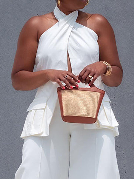 Regular Fit Halter Sleeveless Urban Shirt, White, Blouses and Shirts