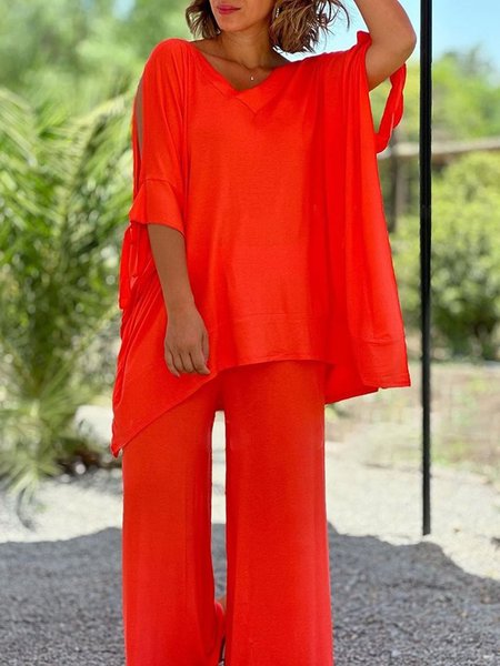 Women Plain V Neck Half Sleeve Comfy Casual Top With Pants Two-Piece Set, Orange red, Sets
Women Plain V Neck Half Sleeve Comfy Casual Top With Pants Two-Piece Set, Orange red, Sets