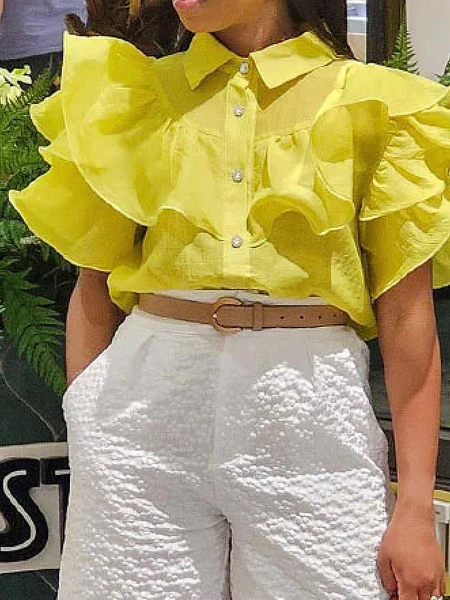 Regular Fit Shirt Collar Short Sleeve Elegant Plain Blouse, Yellow, Blouses and Shirts
Regular Fit Shirt Collar Short Sleeve Elegant Plain Blouse, Yellow, Blouses and Shirts