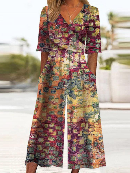 Women Short Sleeve V Neck Loose Ankle Pants Daily Casual Random Print Natural Jumpsuit, Multicolor, Jumpsuits&Rompers
Women Short Sleeve V Neck Loose Ankle Pants Daily Casual Random Print Natural Jumpsuit, Multicolor, Jumpsuits&Rompers