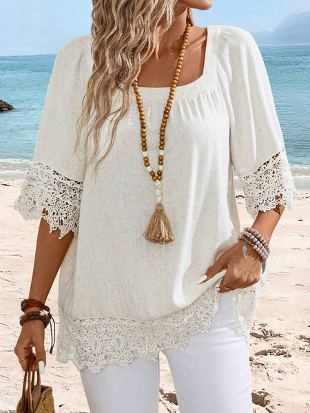 Women's Half Sleeve Blouse Summer Plain Lace Edge Square Neck Daily Going Out Casual Top Off White, Shirts & Blouses
Women's Half Sleeve Blouse Summer Plain Lace Edge Square Neck Daily Going Out Casual Top Off White, Shirts & Blouses