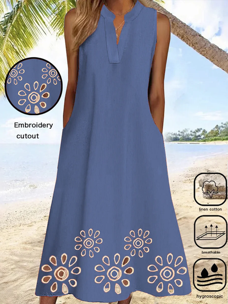 Women Embroidery Patterns Notched Short Sleeve Comfy Casual Midi Dress, Blue, Dresses
Women Embroidery Patterns Notched Short Sleeve Comfy Casual Midi Dress, Blue, Dresses
