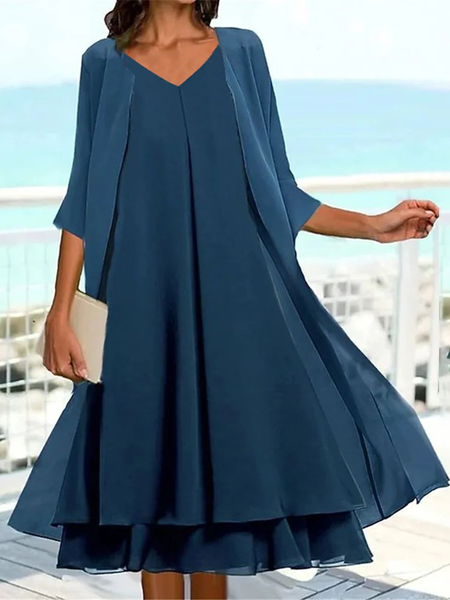 Women Plain V Neck Half Sleeve Comfy Casual Coat With Skirt Two-Piece Set, Dark blue, Dresses
Women Plain V Neck Half Sleeve Comfy Casual Coat With Skirt Two-Piece Set, Dark blue, Dresses