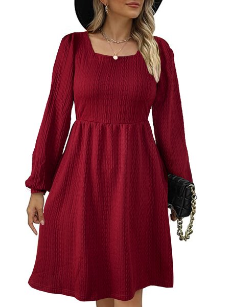 Women's Long Sleeve Summer Wine Red Plain Square Neck Balloon Sleeve Daily Going Out Casual Knee Length A-Line Dress, Dresses
Women's Long Sleeve Summer Wine Red Plain Square Neck Balloon Sleeve Daily Going Out Casual Knee Length A-Line Dress, Dresses