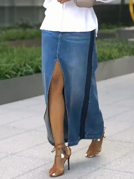 Micro-Elasticity Color Block Loose Urban Maxi Denim Skirt, Denim blue, Denim Skirts
Micro-Elasticity Color Block Loose Urban Maxi Denim Skirt, Denim blue, Denim Skirts