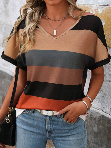 Women's Short Sleeve T-shirt Tee Summer Brown Striped Crew Neck Daily Going Out Casual Top, T-Shirts
Women's Short Sleeve T-shirt Tee Summer Brown Striped Crew Neck Daily Going Out Casual Top, T-Shirts