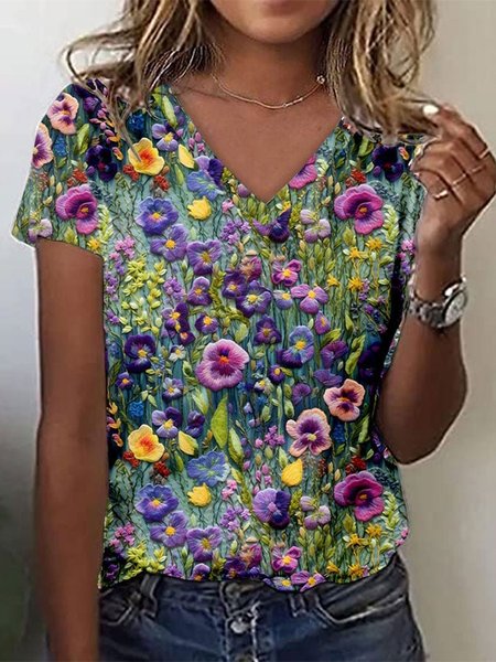 Women's Short Sleeve T-shirt Tee Summer Purple Floral Knitted V Neck Daily Going Out Casual Top, T-Shirts
Women's Short Sleeve T-shirt Tee Summer Purple Floral Knitted V Neck Daily Going Out Casual Top, T-Shirts