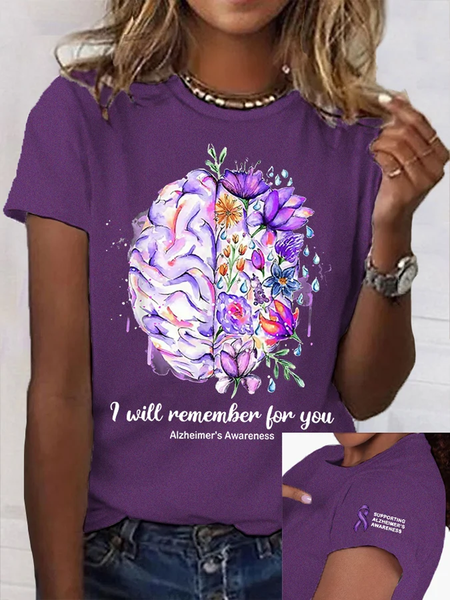 Casual Floral Crew Neck Short Sleeve T-shirt, Purple, T-shirts 
Casual Floral Crew Neck Short Sleeve T-shirt, Purple, T-shirts