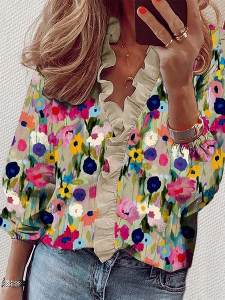 Women's Long Sleeve Blouse Summer Floral Lotus Leaf Collar Daily Going Out Casual Top Khaki, Blouses
Women's Long Sleeve Blouse Summer Floral Lotus Leaf Collar Daily Going Out Casual Top Khaki, Blouses