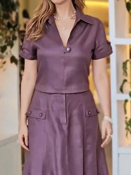Plain Elegant Shirt Collar Regular Fit Shirt, As picture, Blouses and Shirts